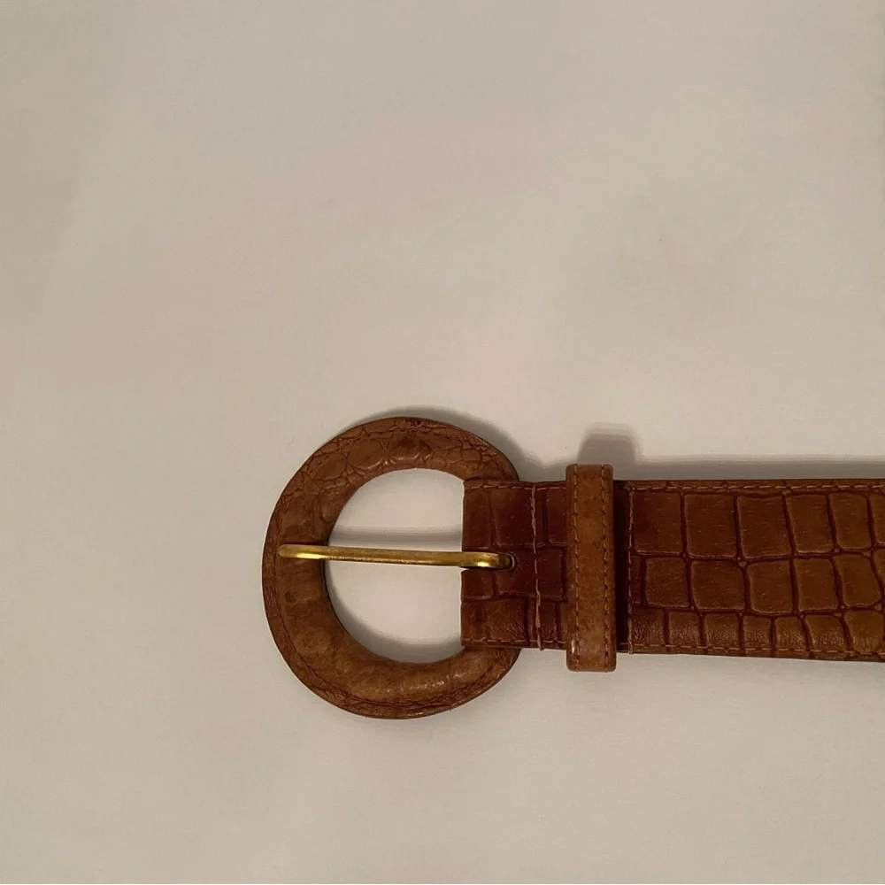 TOGETHER CRAFTS BELT BROWN CROC LOOK LEATHER VINTAGE SIZE S M